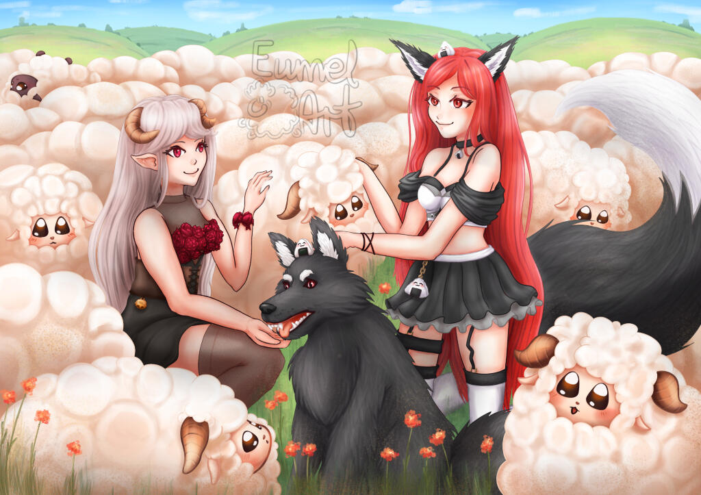 Commission by Yumi with her OC Aria and my own OC